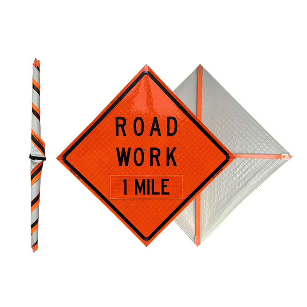 48 Inch Reflective Road Work 1 Mile Roll Up Traffic Sign - 